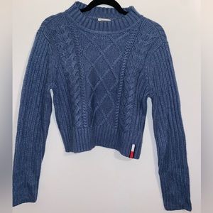 TOMMY JEANS Womens Small Blue Cropped Cable-knit Sweater